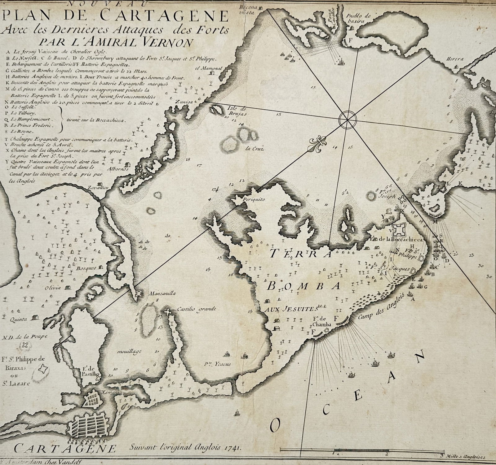 Georges-Louis Le Rouge (1712–1790) – Map of the Battle of Cartagena de Indias (1 of 2)
