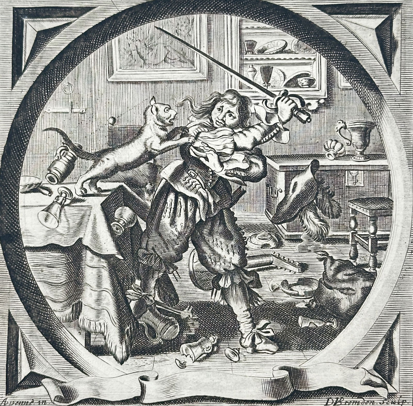 Jacob Cats (1577-1660) – The Cat in the Larder – Engraving (1655) (1 of 3)