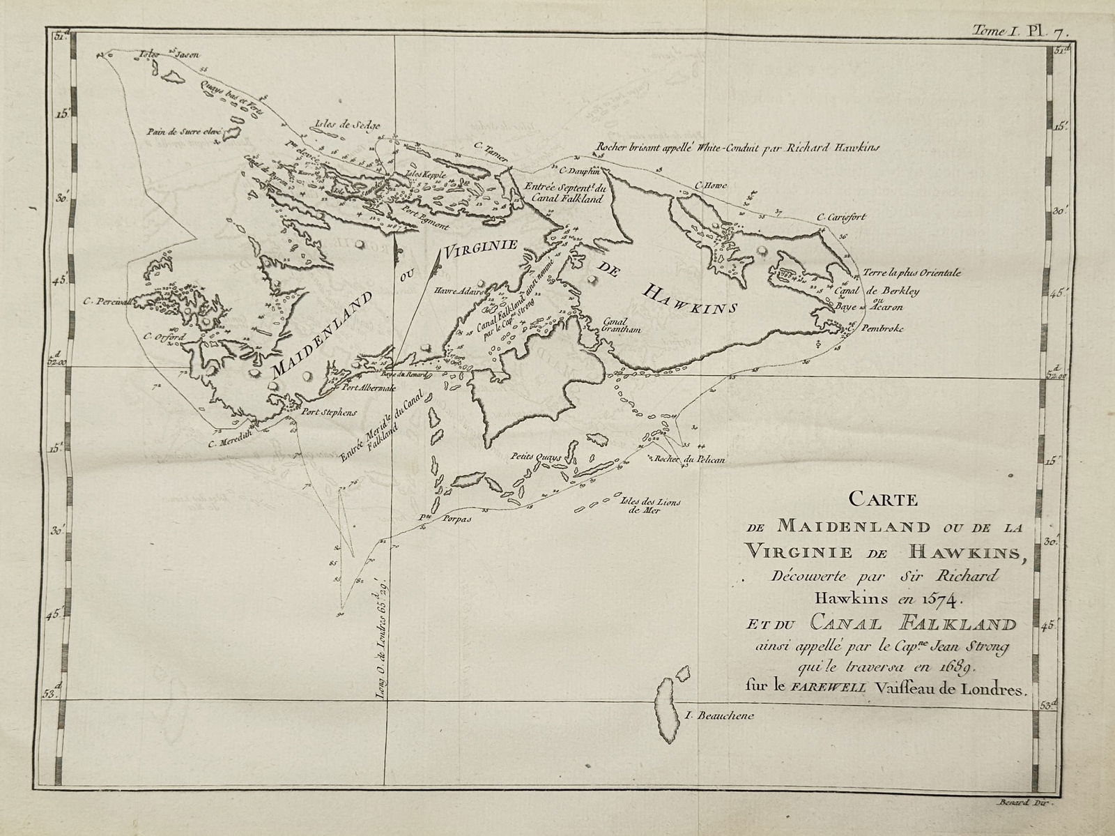 Jacques-Nicolas Bellin (1703-1772) – Map of the Falkland Islands – South Atlantic – Engraving (1 of 2)