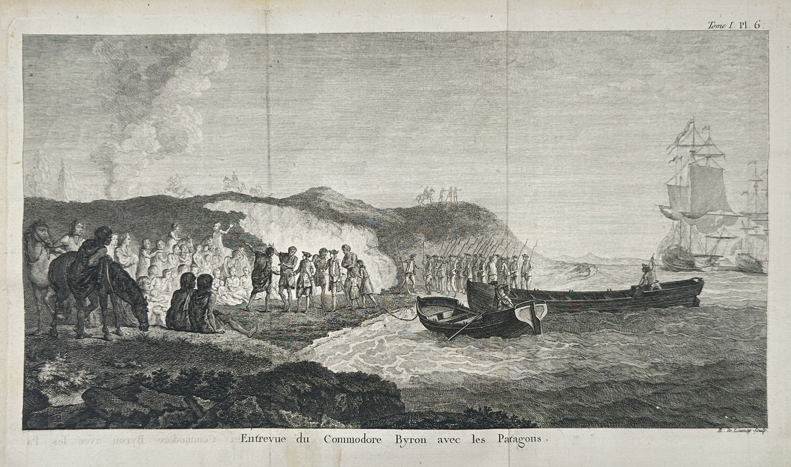 James Cook (1728-1779) – Entrevue du Commodore Byron avec les Patagons – Engraving (1774) (1 of 2)