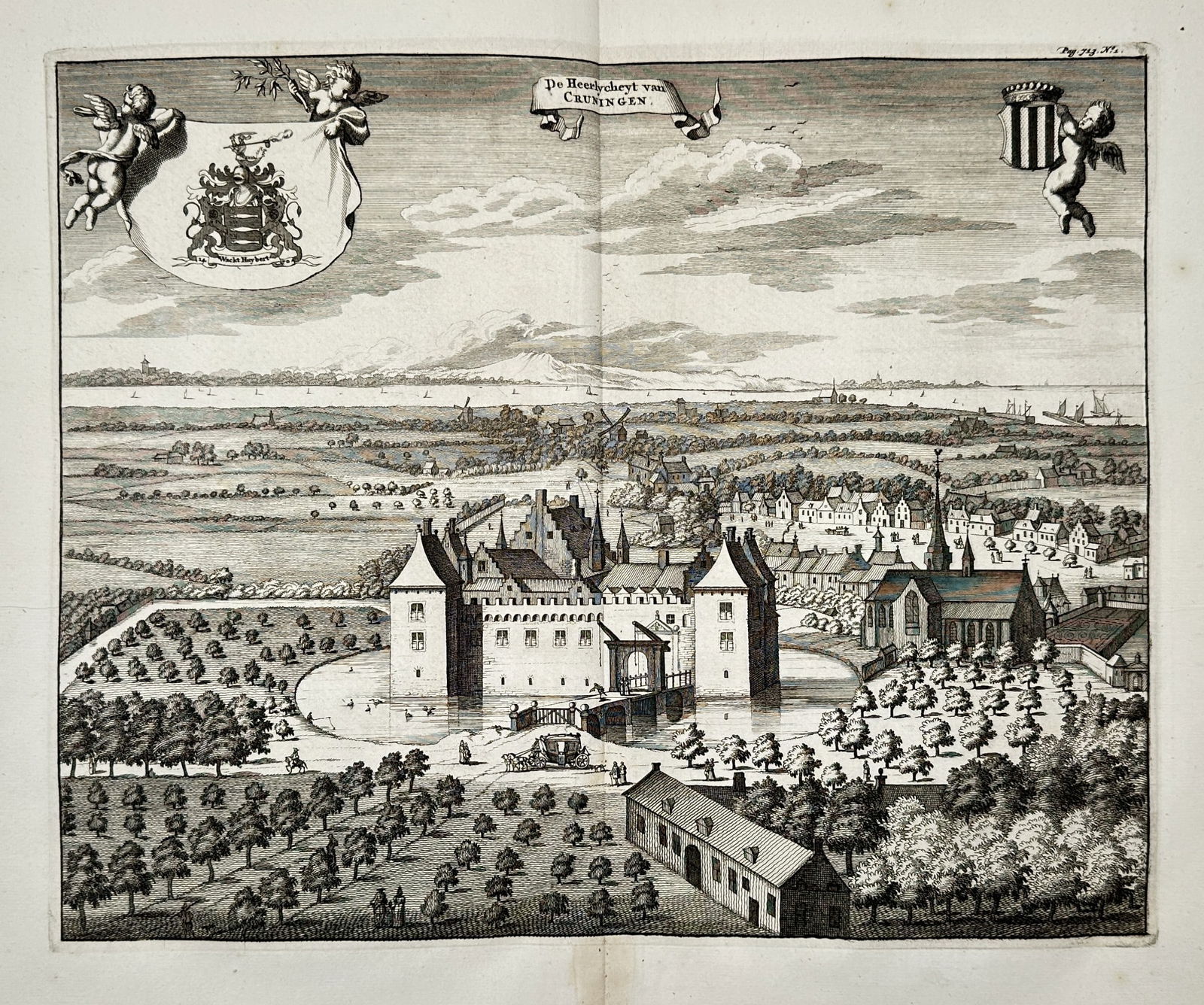 Jan Luyken (1649–1712) – View of Kruiningen – Etching (Hand-coloured) (1685) (1 of 2)