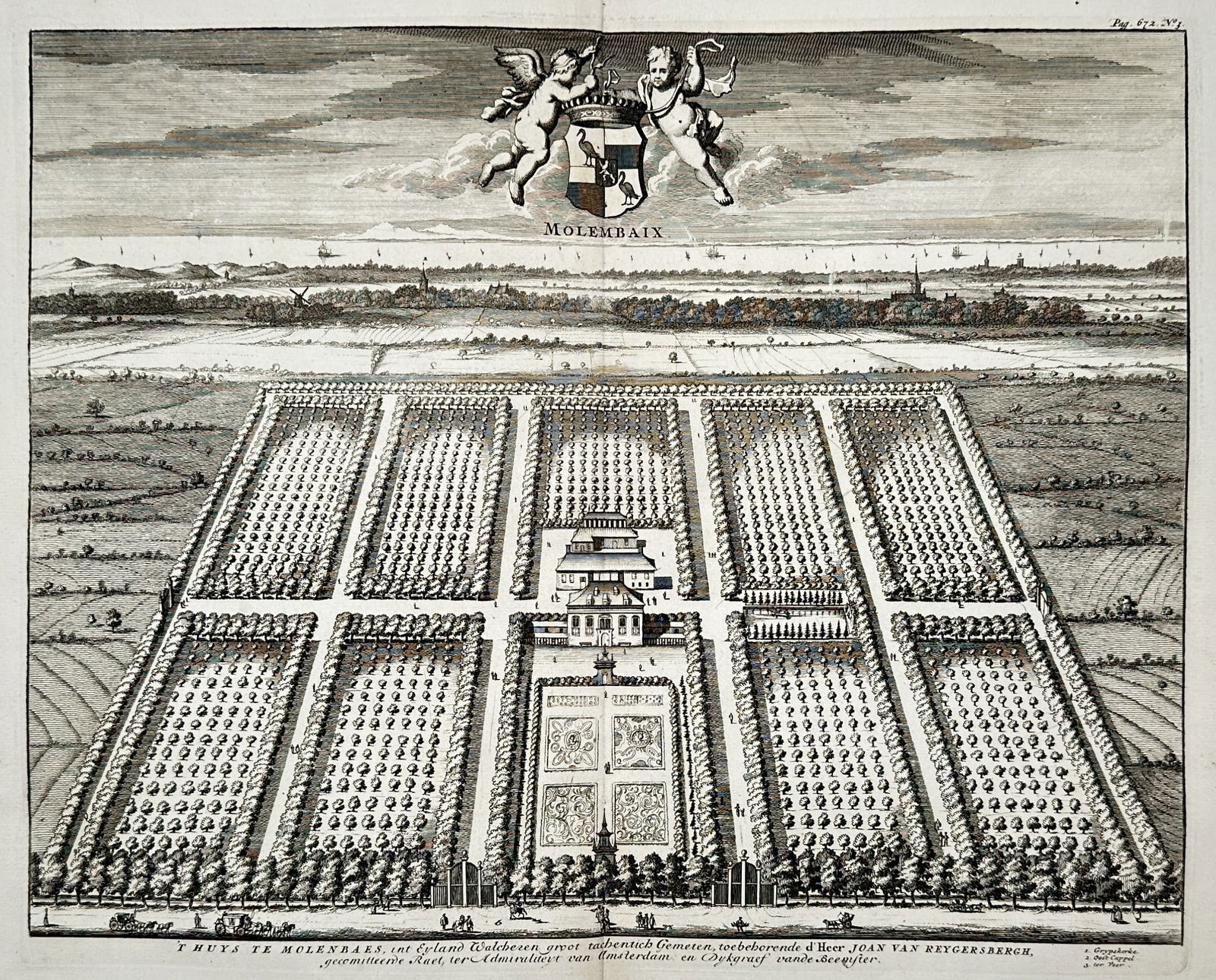 Jan Luyken (1649-1712) – View of Molembaix – Etching (Hand-coloured) (1685) (1 of 2)