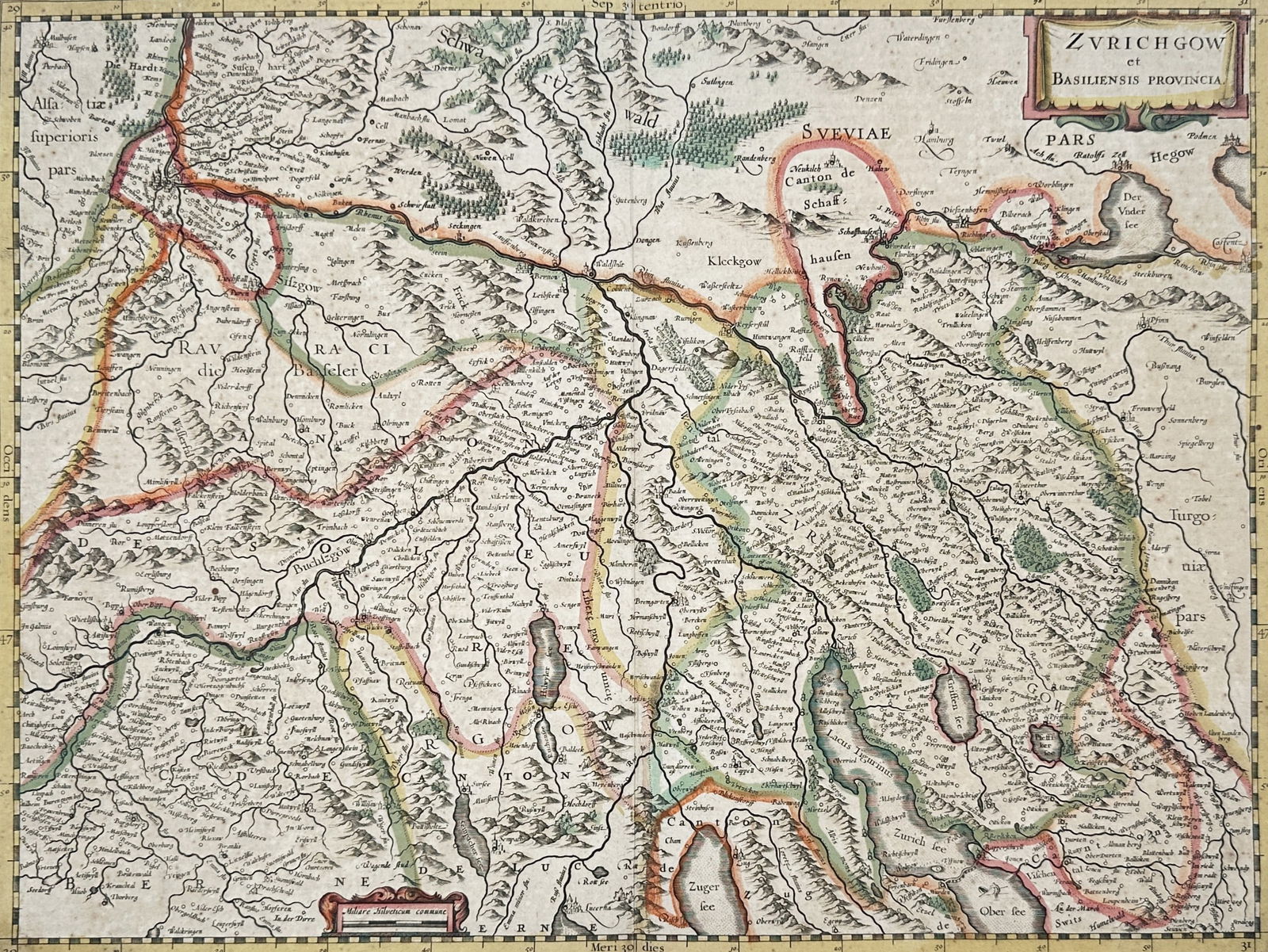Johannes Janssonius (1588-1664) – Map of Zurich and Basel – Switzerland – Engraving (1 of 2)