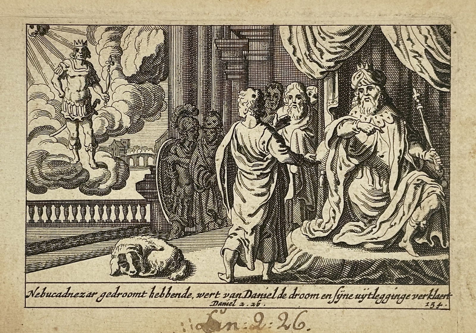 Piter Schulz (1642-1718) – Daniel Interpreting the Dream of Nebuchadnezzar – Engraving (1670) (1 of 2)