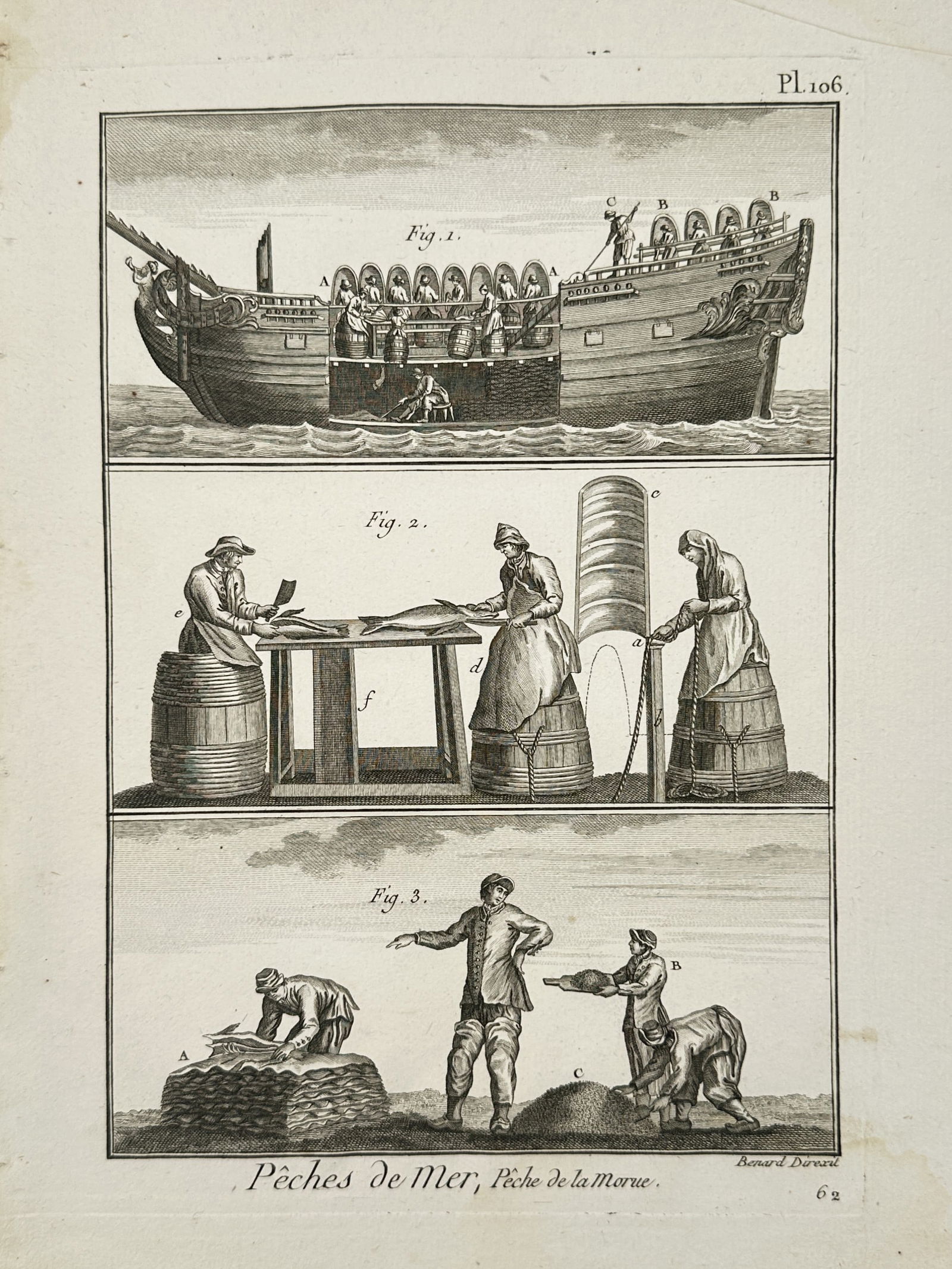 Robert Benard (1734–1777) – Cod Fishing and Processing – Engraving (1774) (1 of 2)