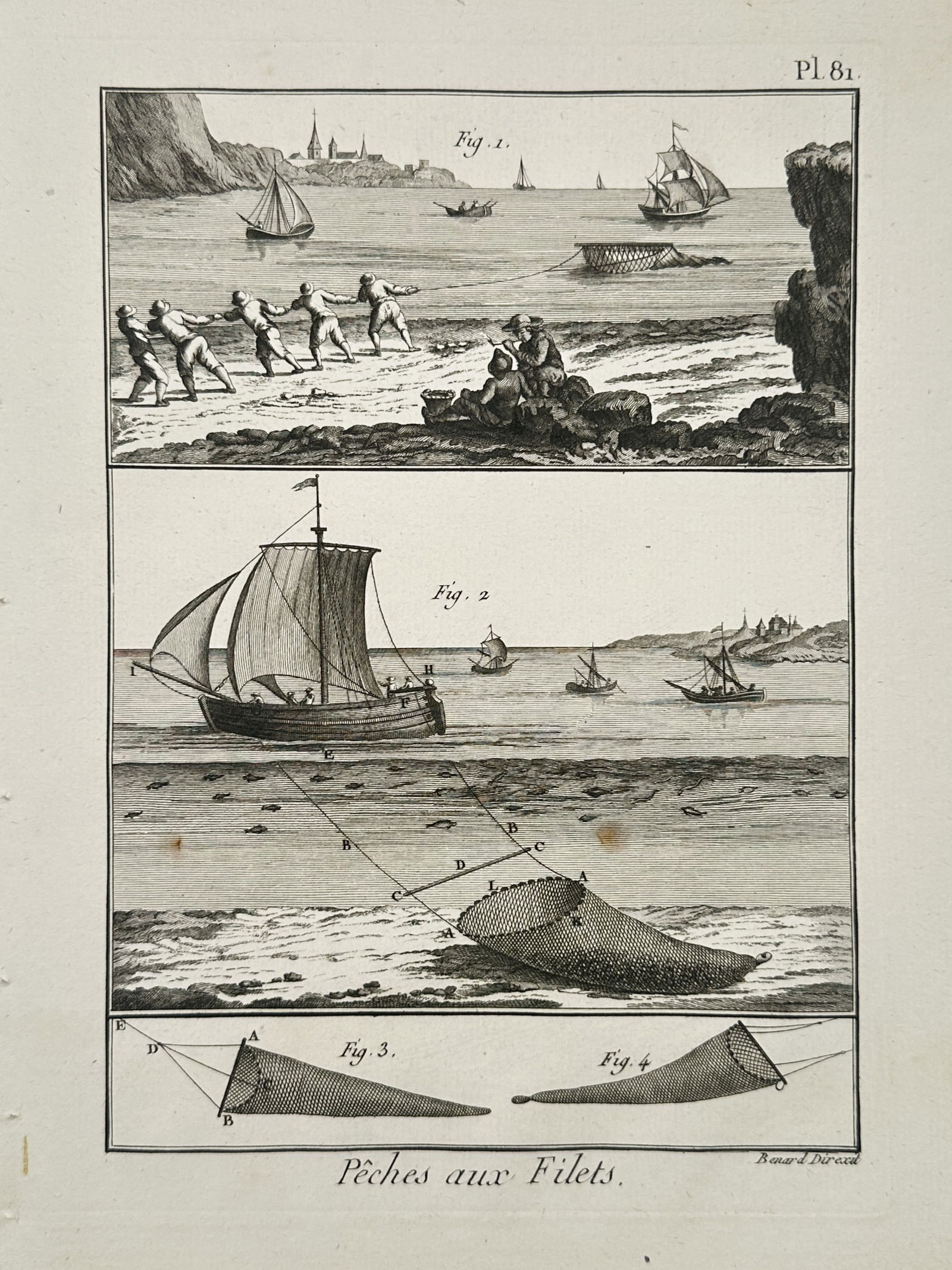 Robert Benard (1734–1777) – Net Fishing Techniques – Engraving (1774) (1 of 2)