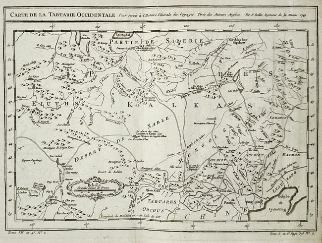 Antoine-François Prévost (1697–1763) – Map of Western Tartary (Asia) – Engraving (1 of 2)