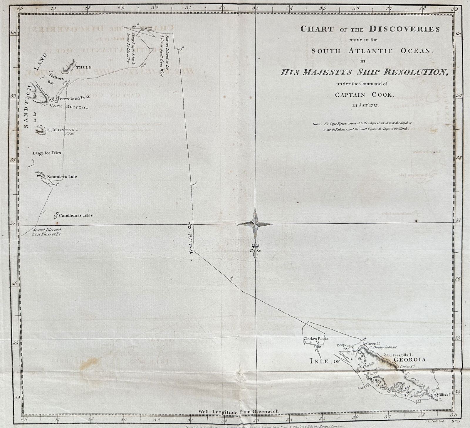 John Hawkesworth (1715–1773) – Chart of the Discoveries Made in the South Atlantic Ocean (1 of 2)