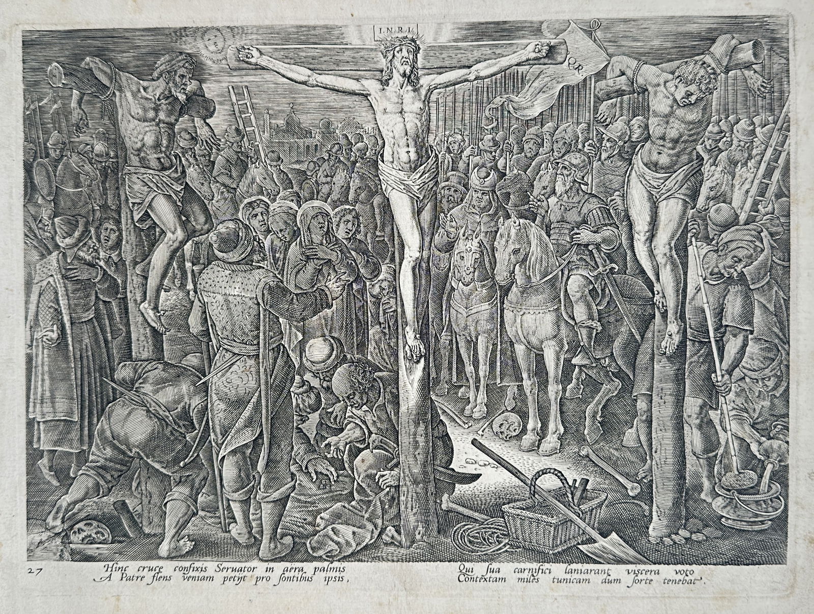 Philips Galle (1537–1612) – The Grand Crucifixion – Copperplate engraving (16th Century) (1 of 2)
