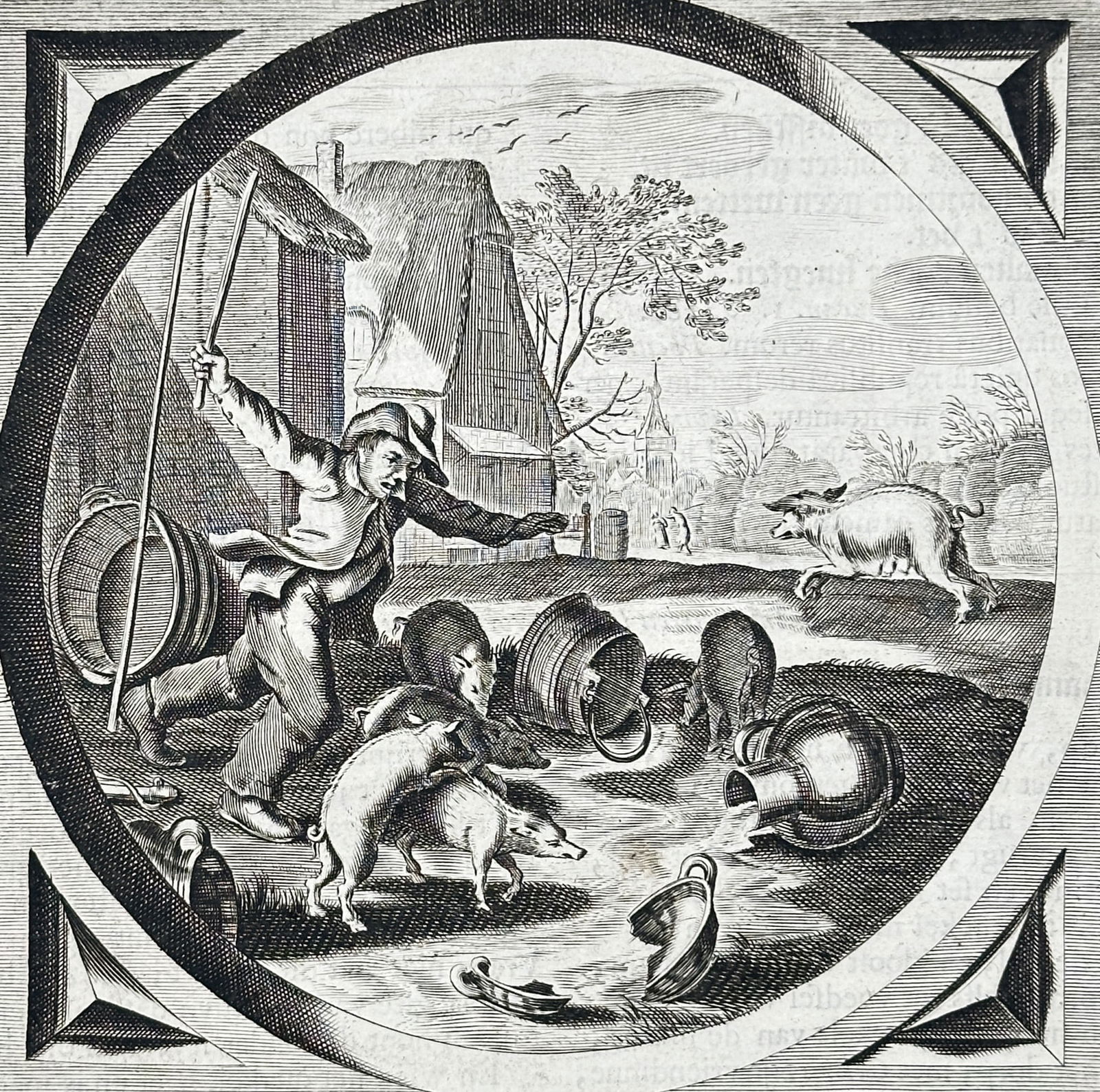 Jacob Cats (1577–1660) – Allegory of the Sow and the Piglets – Etching (1658) (1 of 3)