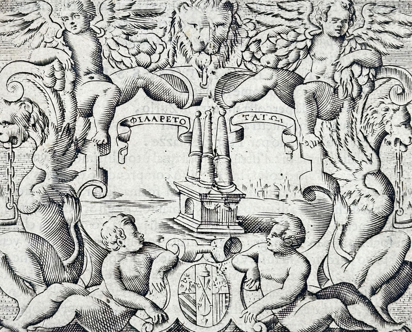 Girolamo Ruscelli (1504–1566) – Allegorical Coat of Arms of Guidobaldo II della (1 of 3)
