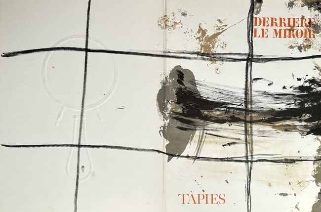 Antoni Tàpies (1923–2012),after – Derrière Le Miroir, No. 136 (Cover) – offset: This work is an original lithograph print serving as the cover for the renowned French art magazine Derrière Le Miroir (DLM), issue No. 136. The abstract composition is dominated by bold, thick, dark