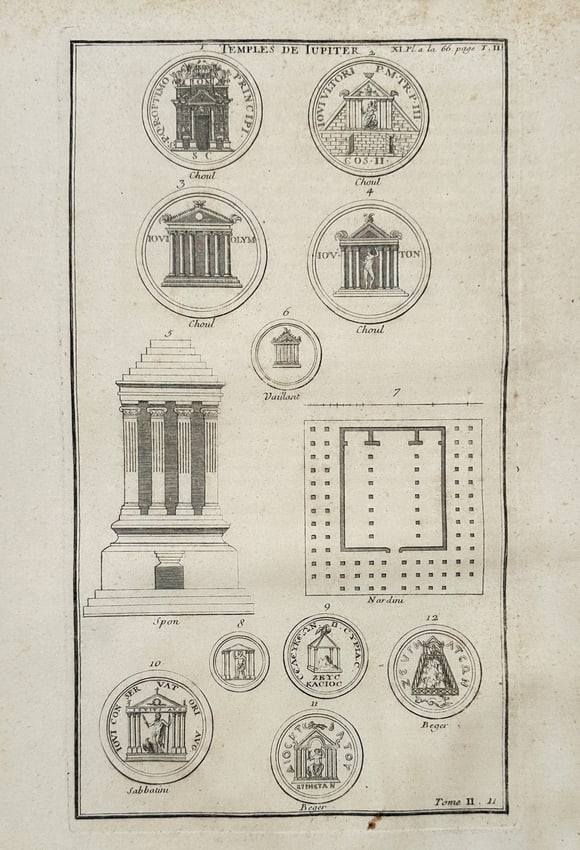 Bernard de Montfaucon (1655–1741) – Study of the Temples of Jupiter – Engraving (1 of 2)