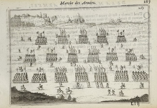 Desprez de Saint-Savin (fl. 1735), after – Military Illustration of Marching For (1 of 2)