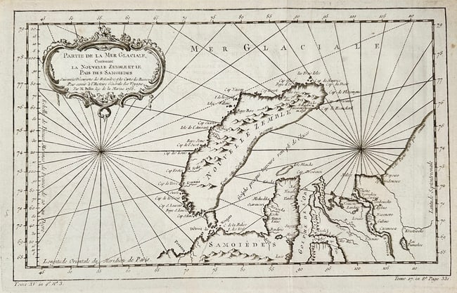 Antoine-François Prévost d'Exiles (1697–1763) – Map of the Arctic: Novaya Zemlya (1 of 2)
