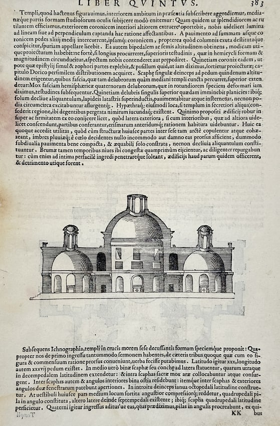 Sebastiano Serlio – Elevation of a Domed Sacred Temple Design – Woodcut (1 of 2)