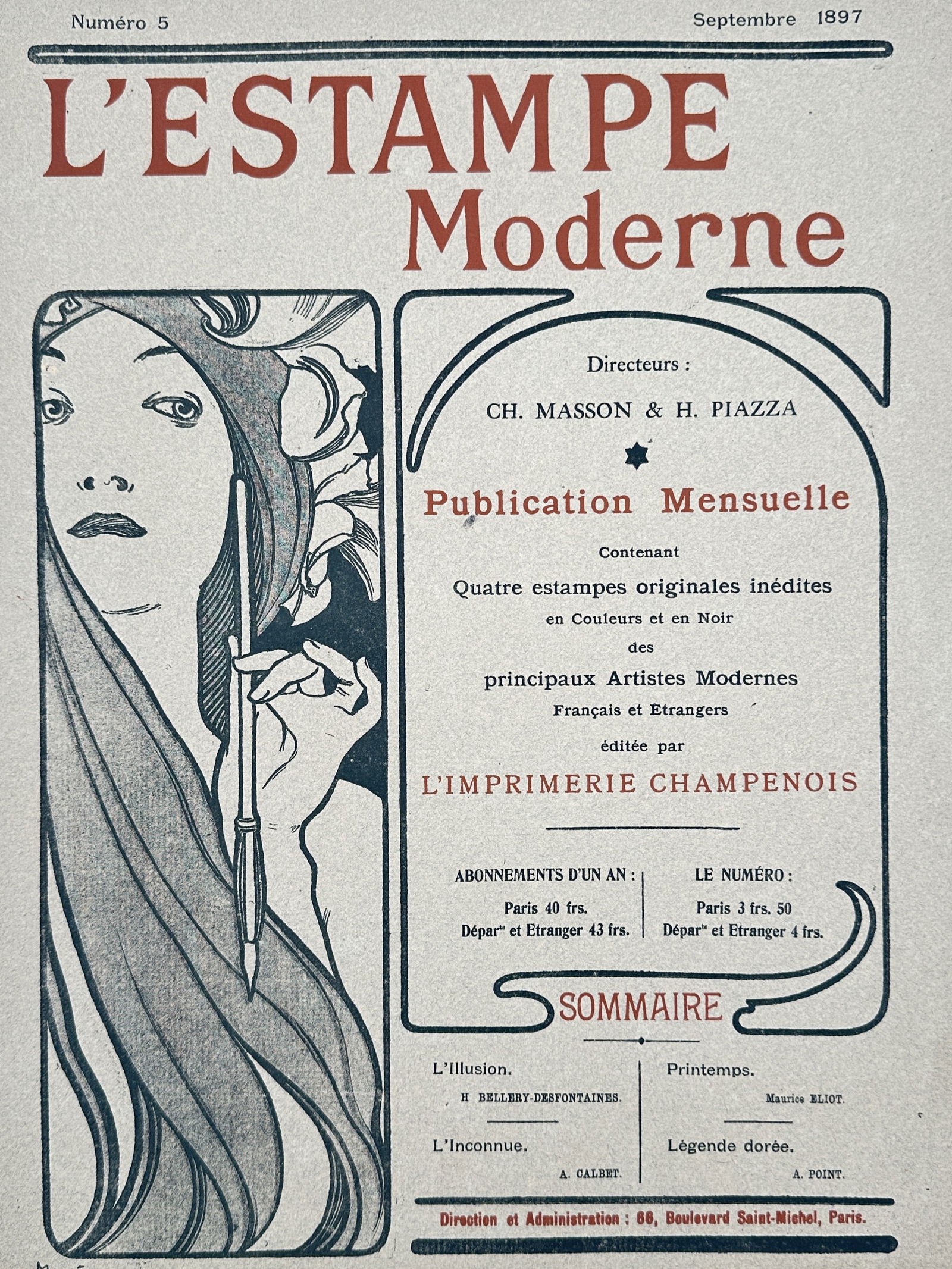 Alphonse Mucha (1860–1939) – Cover for L'Estampe Moderne – engraving (1897) (1 of 3)