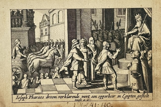 Pieter Hendriksz. Schut (1618–1660) – Joseph Interpreting Pharaoh's Dream – Engraving (1 of 2)