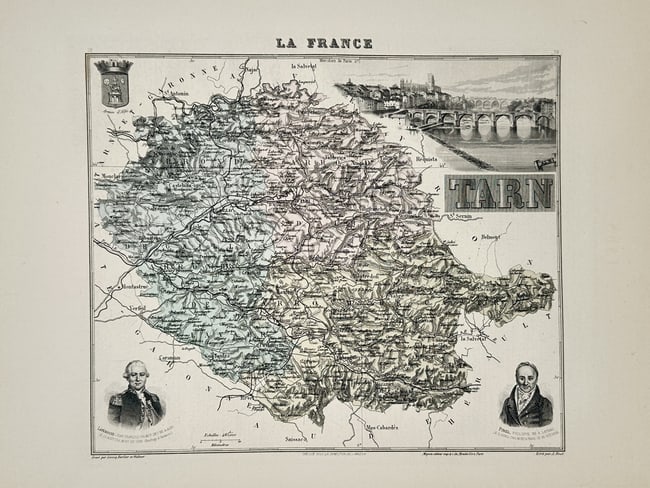 Victor Levasseur (1800–1870) – Map of Tarn (France) – Engraving (1852) (1 of 2)
