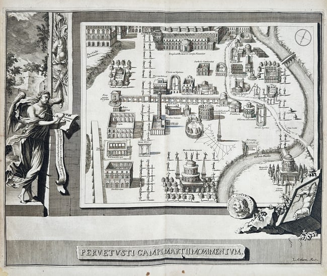 Pieter Schenk the Elder (1660–1711) – Map of the Monuments of the Ancient Campus (1 of 2)