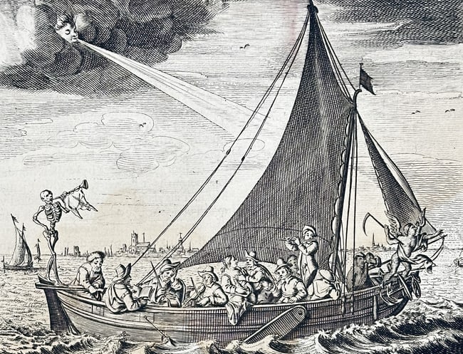 Jacob Cats – The Ship of Mortality from Alle de Wercken – Engraving (c. 1655) (1 of 3)