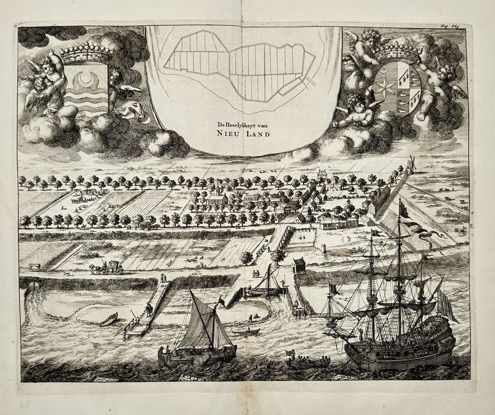Jan Luyken (1649–1712) – View of the Seigniory of Nieuwland – Engraving (1696) (1 of 3)