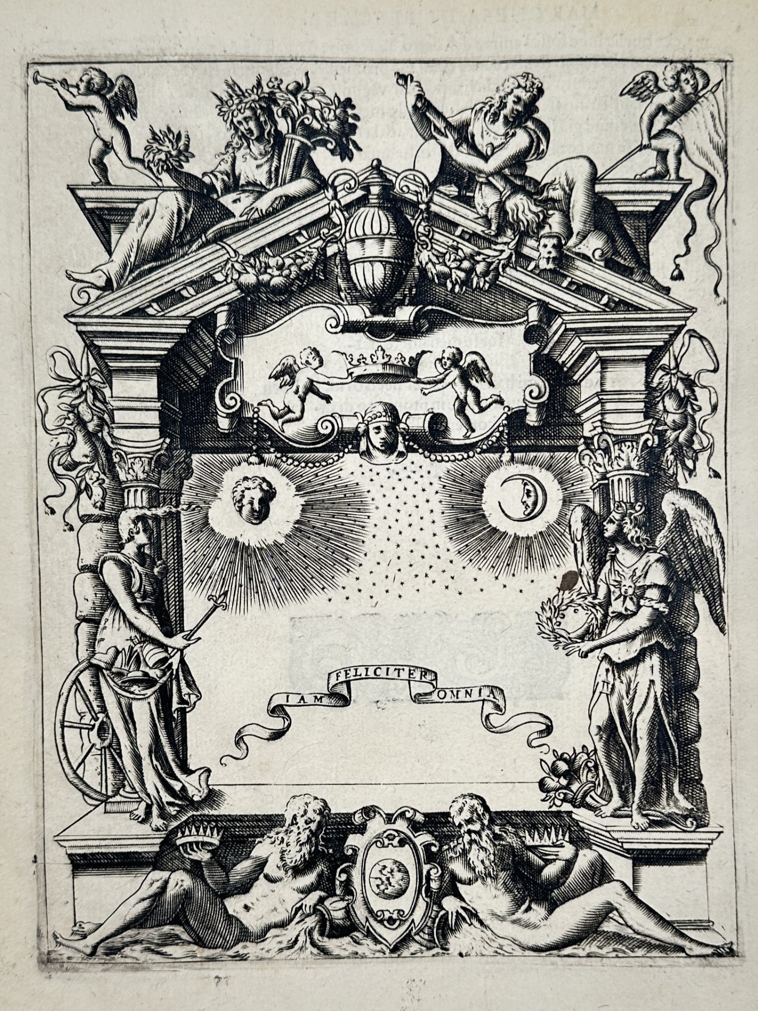 Girolamo Ruscelli (1504–1566) – Allegorical Coat of Arms with Celestial Emblems (1 of 2)