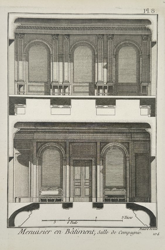 Robert Bénard – Neoclassical Interior Elevations for a Reception Hall – Engravin (1 of 2)