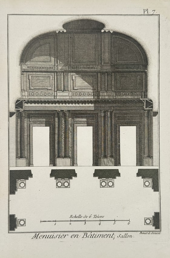 Robert Bénard – Neoclassical Architectural Section and Interior Elevation - Engraving (1 of 2)