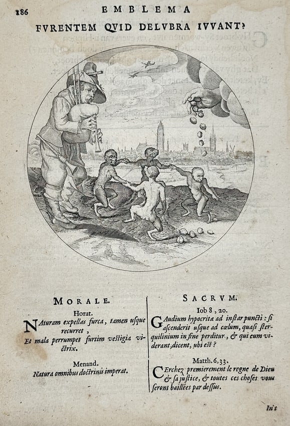 Jacob Cats (1577–1660) – EMBLEMA: Fvrentem Qvid Delvbra Ivvant? (What Avails) - Engraving (1 of 2)