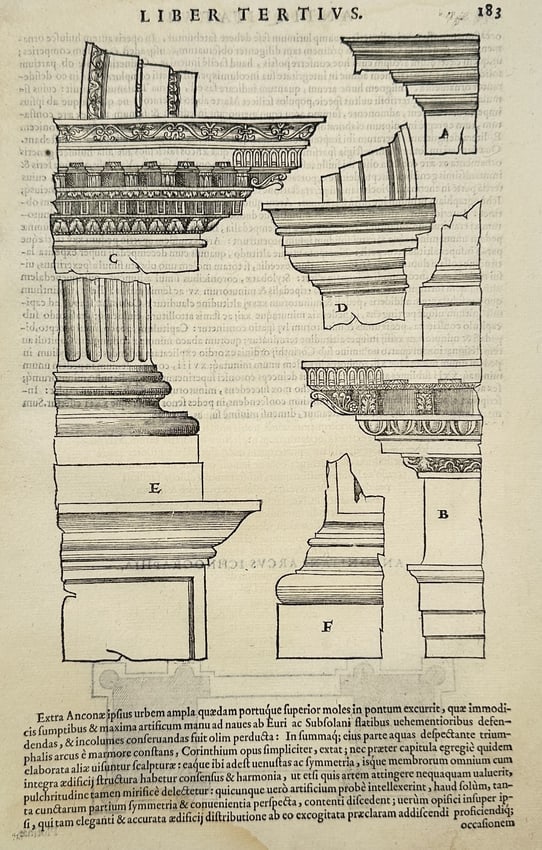 Sebastiano Serlio (1475–1554) – Architectural Elements from Architettura – Woodcut (1 of 2)