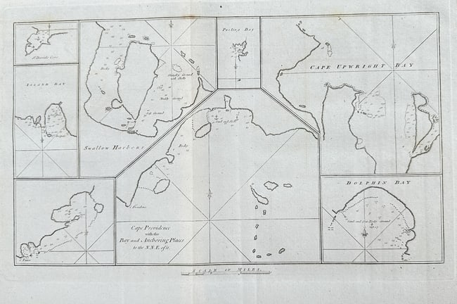 John Hawkesworth (1715–1773) – Charts of Queen Charlotte's Islands Harbours - Copper Engraving (1 of 2)