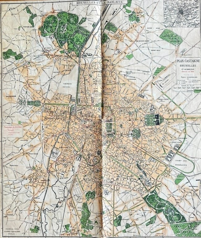 Alfred Castaigne – Map of Brussels and its Suburbs / Plan Castaigne Bruxelles - Hand-colored map (1 of 2)