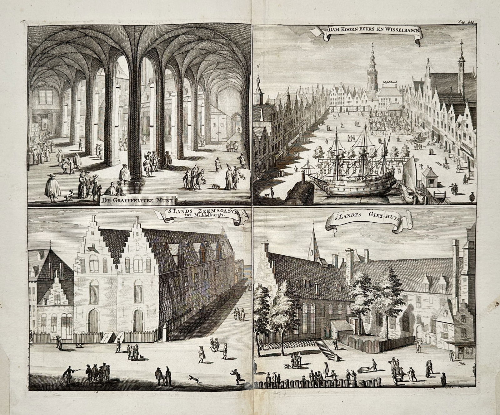 Mattheus Smallegange (1624–1710) – Four Views of Amsterdam - Engraving (1 of 2)