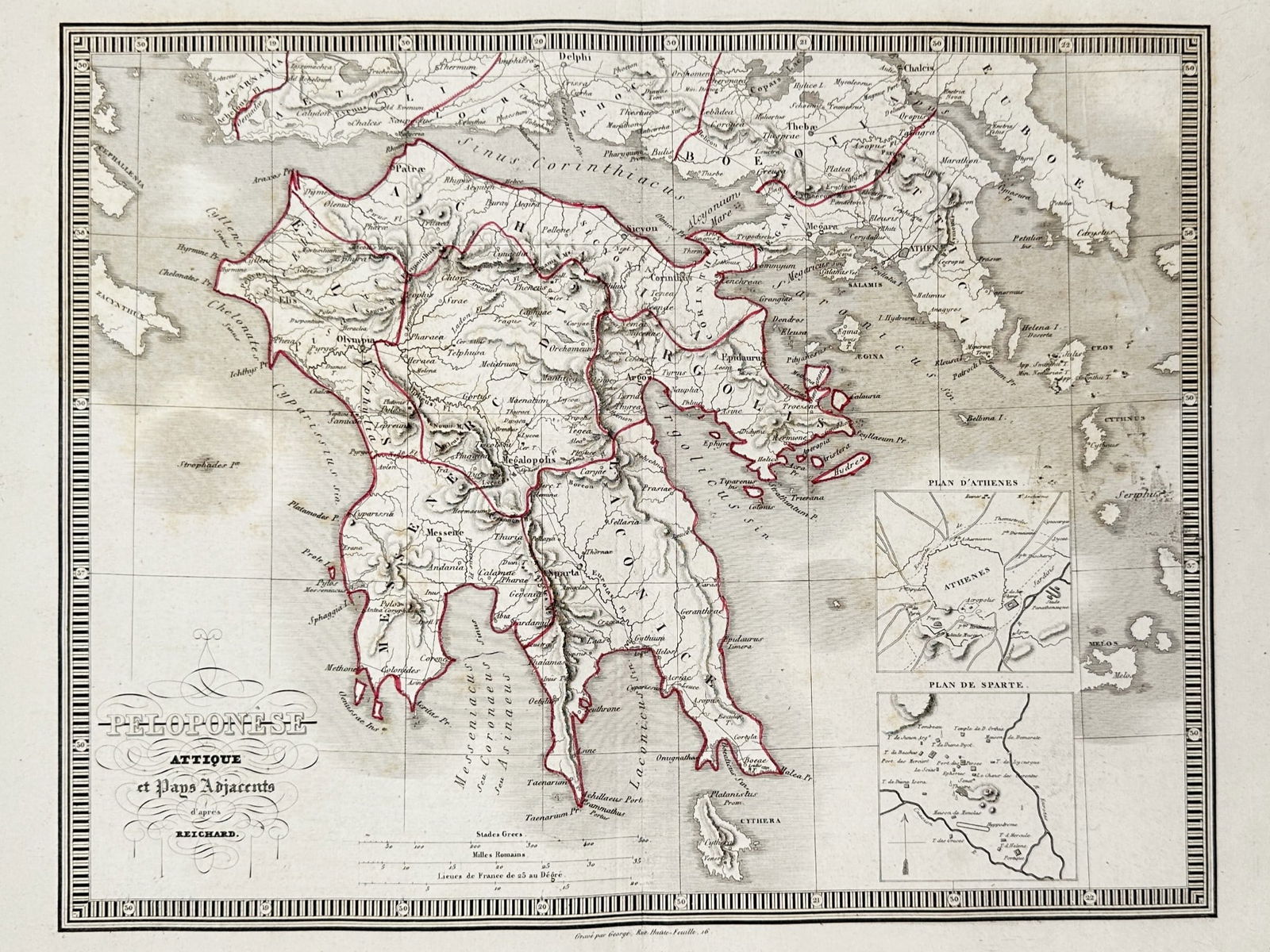 Charles V. Monin (1800–1880) – Map of the Peloponnese and Attica – Greece (1 of 2)
