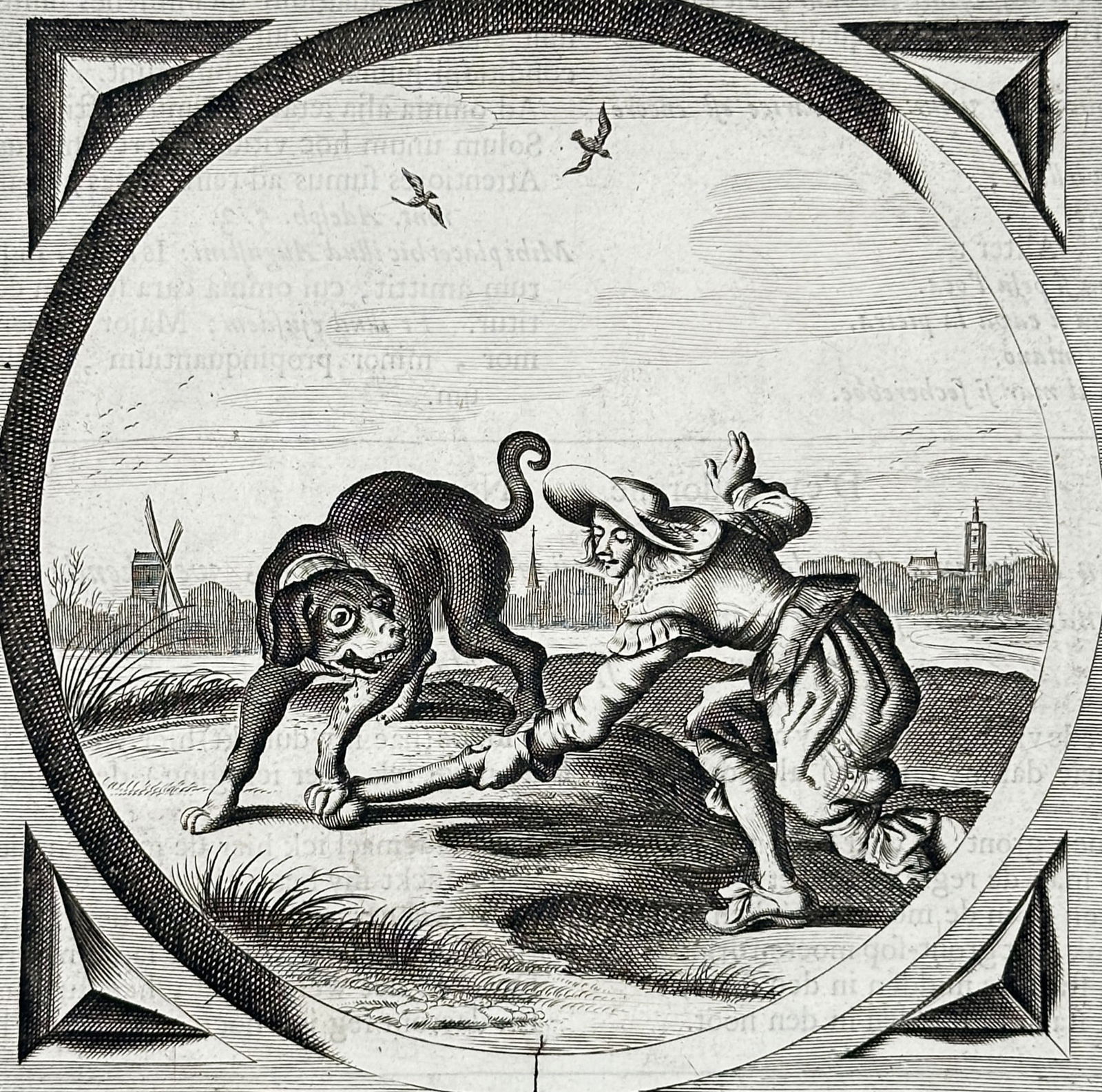 Jacob Cats (1577–1660) – Allegory of the Dog and the Stranger – Etching (1658) (1 of 3)