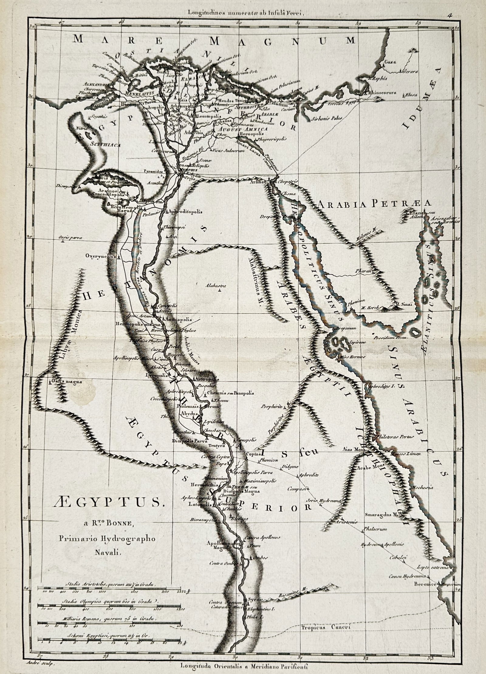 Rigobert Bonne (1727-1794) – Map of Aegyptus – Egypt – Engraving (1780) (1 of 2)