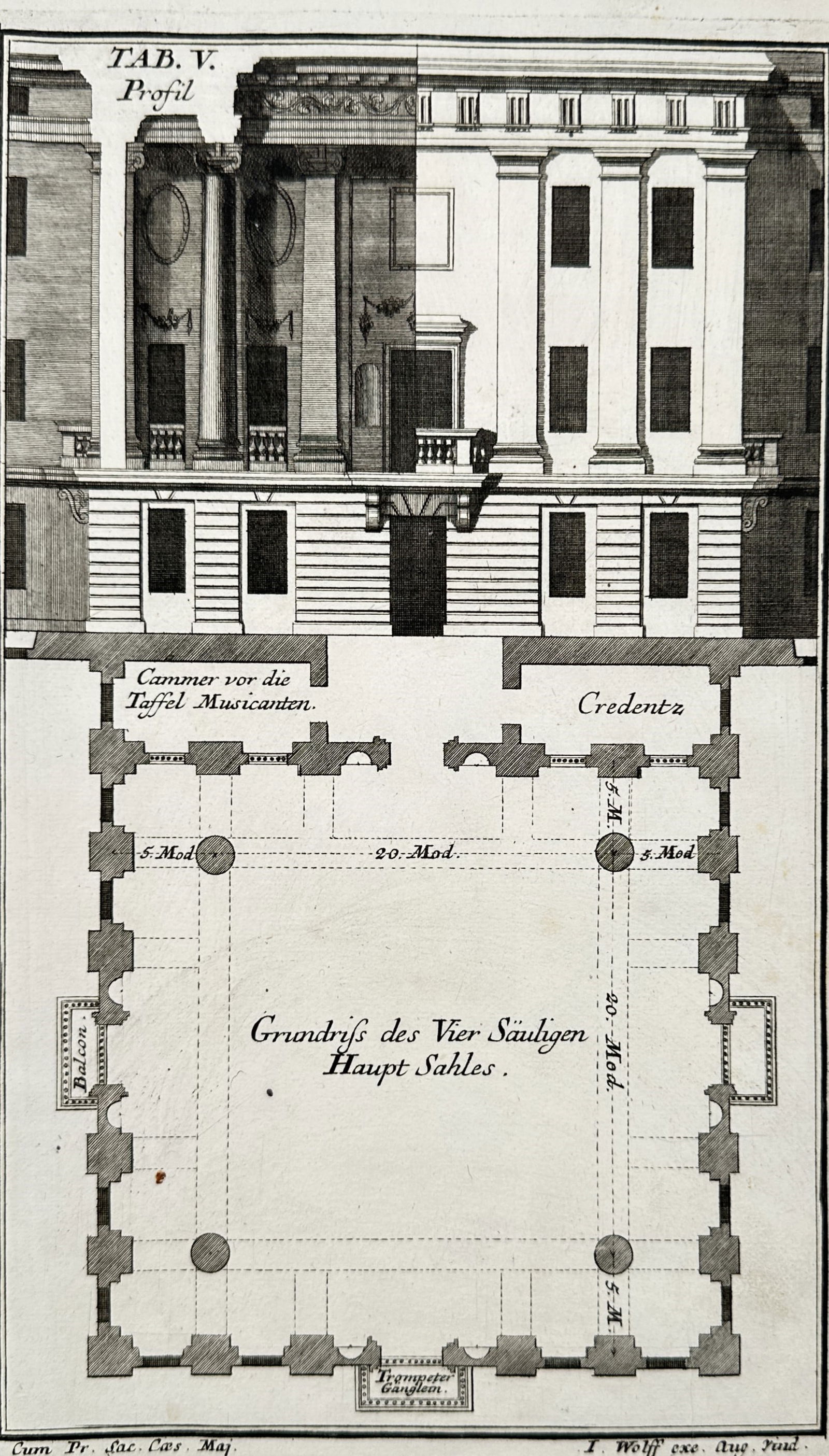 Leonhard Christoph Sturm – Architectural Profile and Floor Plan of the Four-Columned Main Hall (1 of 2)