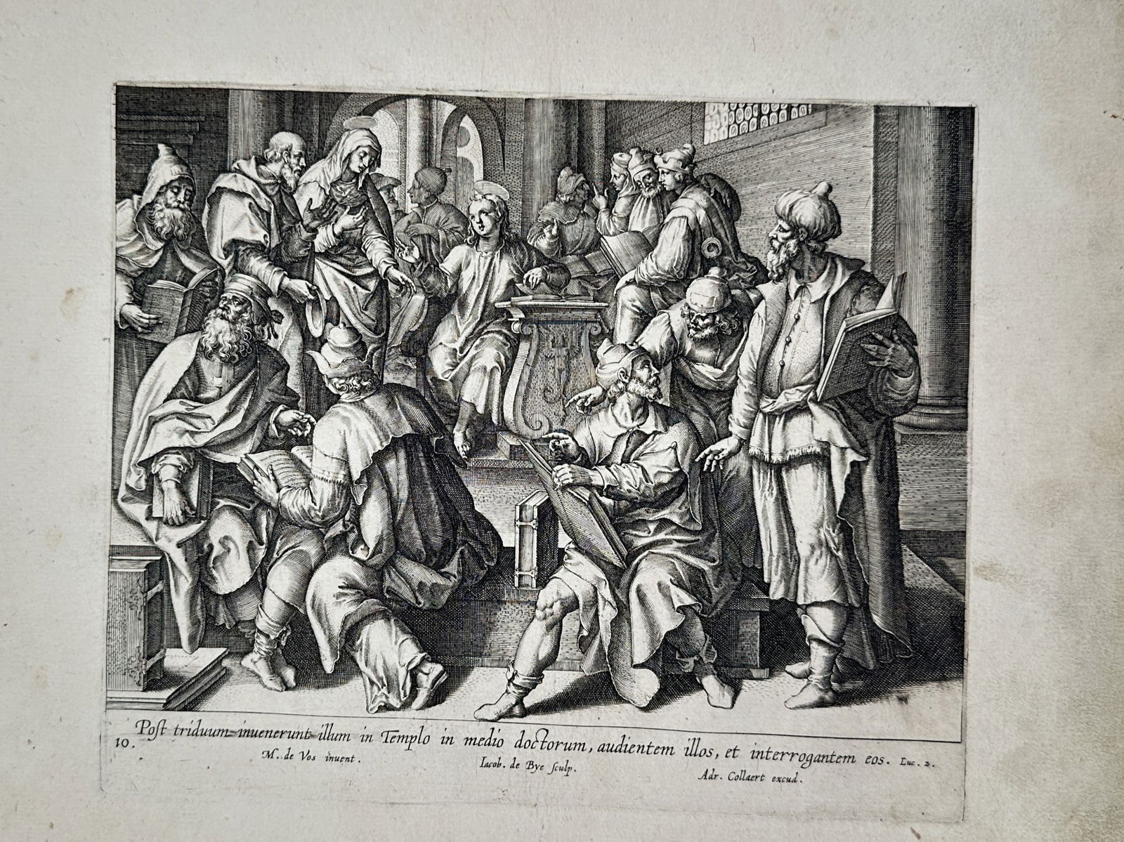 Adriaen Collaert (c. 1560–1618) – The Finding of Jesus in the Temple – Engraving (17th (1 of 2)