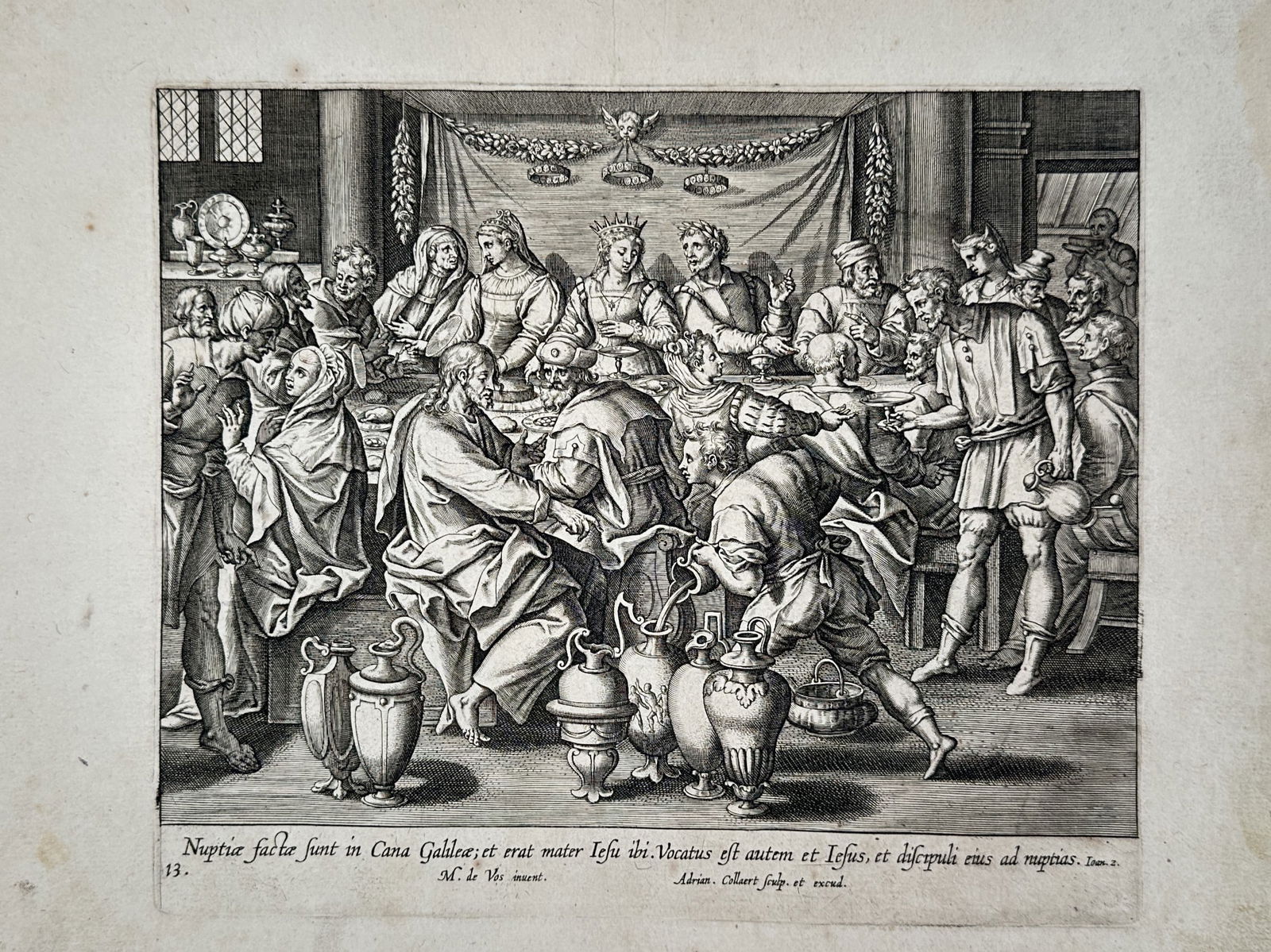 Adriaen Collaert (c. 1560–1618) – The Wedding at Cana – Engraving (17th Century) (1 of 2)