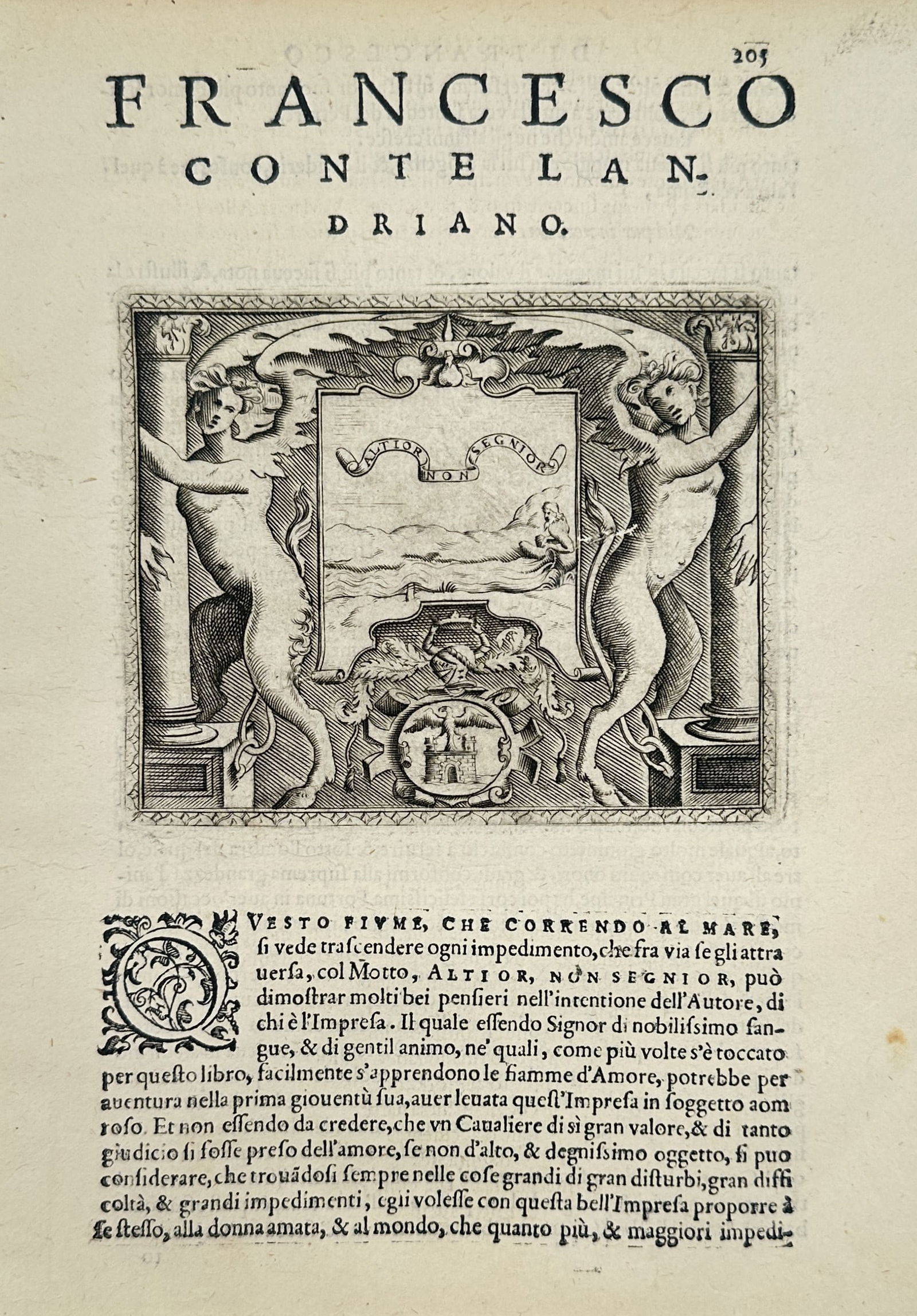 Girolamo Ruscelli (1500–1566) – Noble Emblem for Francesco Conte Landriano – Engraving (1 of 2)