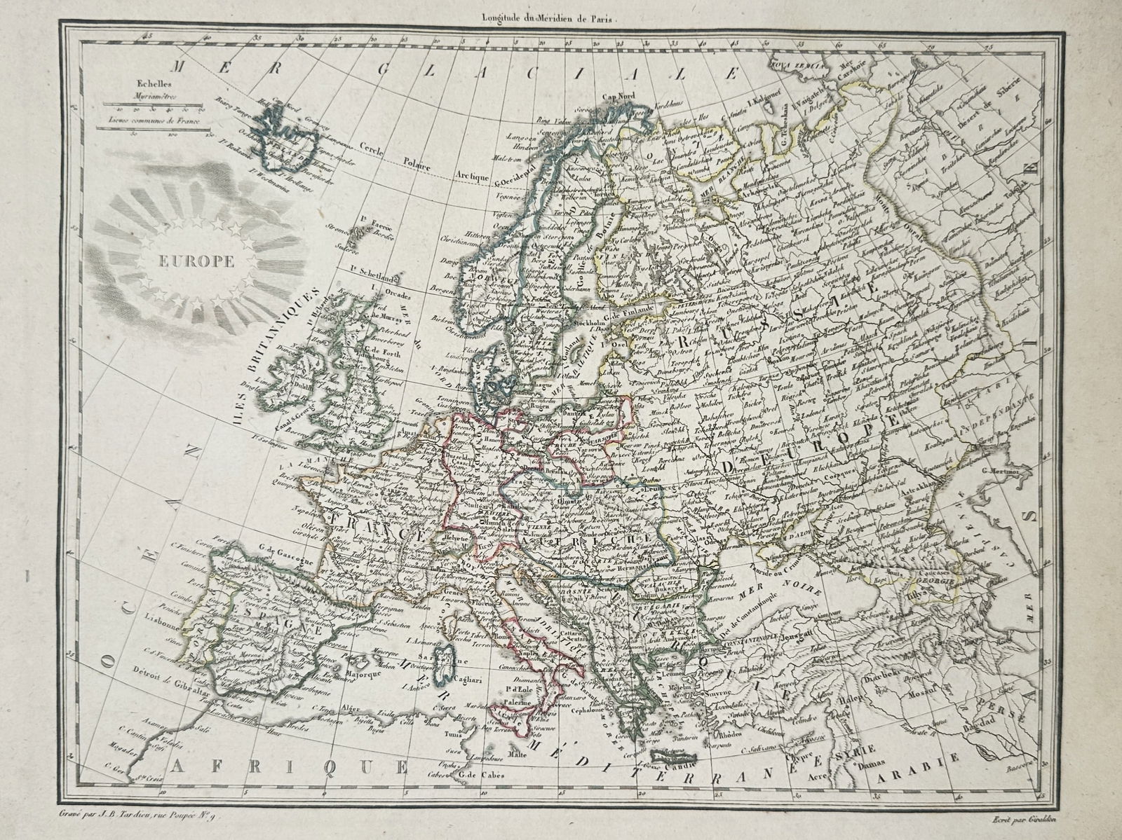 Jean-Baptiste Tardieu (1768–1837) – Map of Europe – Europe – Hand-coloured engraving (1 of 2)