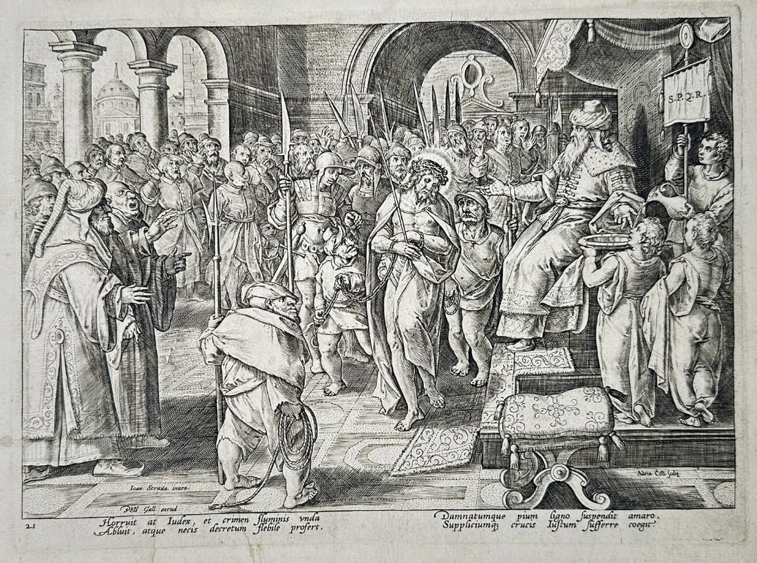 Adriaen Collaert (1560–1618) – Pilate Washing His Hands – Engraving (16th Century) (1 of 2)
