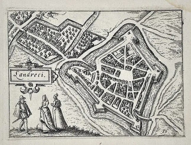 Georg Braun (1541–1622) and Franz Hogenberg (c. 1535–1590) – Map of Landrecies (1 of 2)
