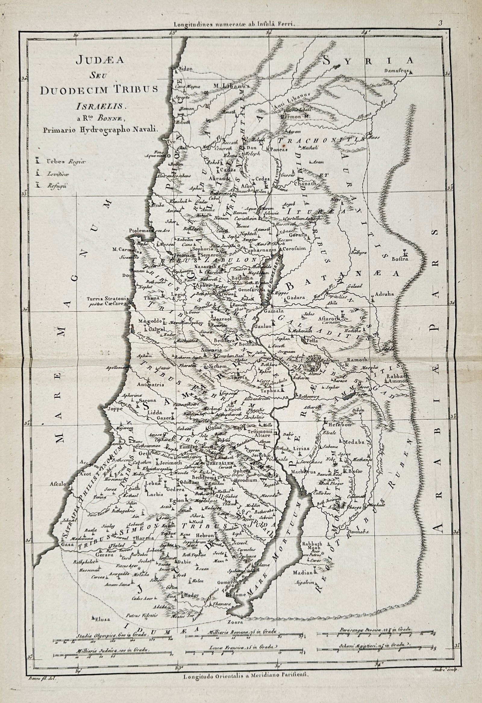 Rigobert Bonne (1727–1794) – Map of Judea and the Twelve Tribes of Israel – Ancient Israel (1 of 2)