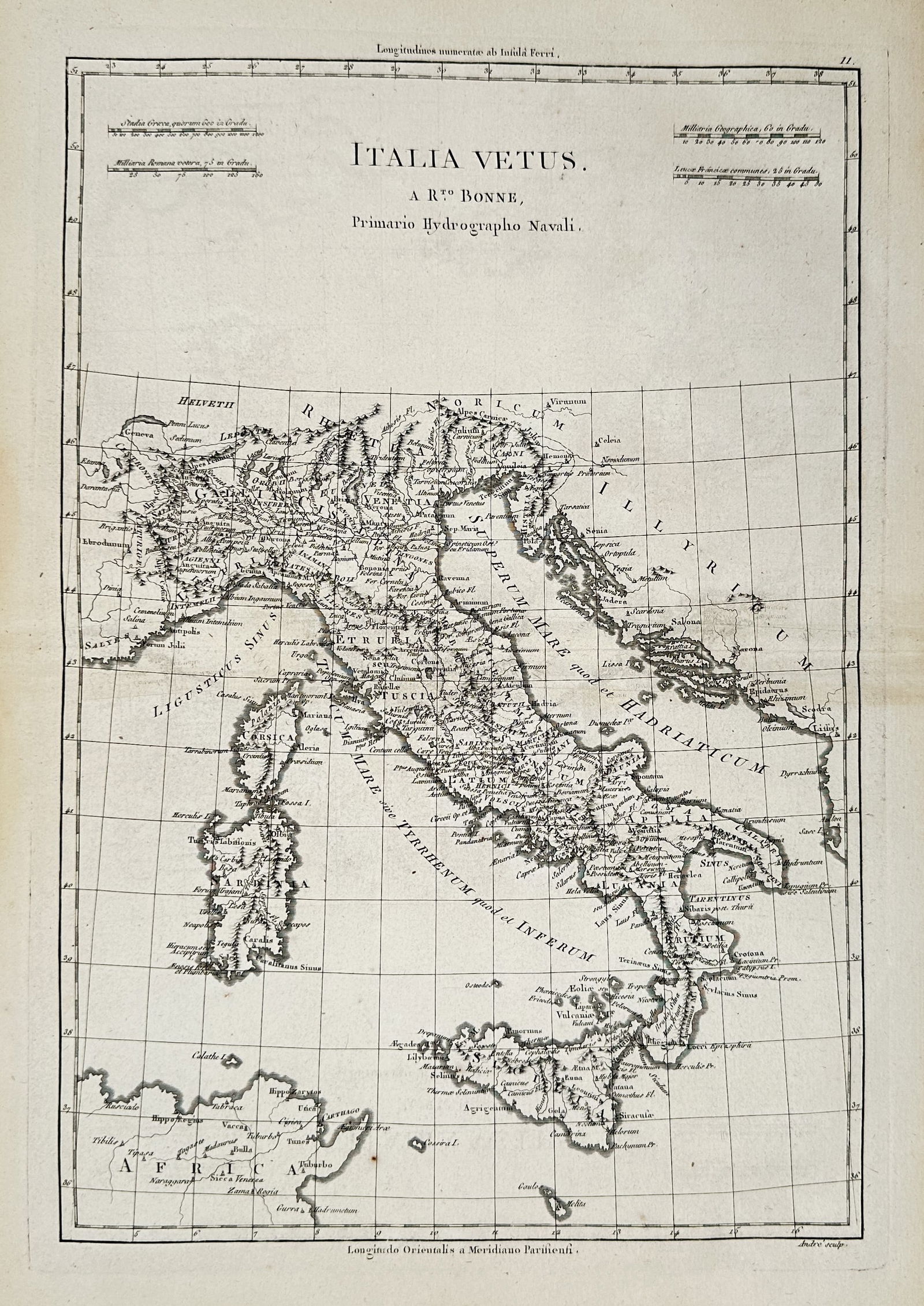 Rigobert Bonne (1727–1794) – Map of Ancient Italy – Italy – Engraving (1780) (1 of 2)