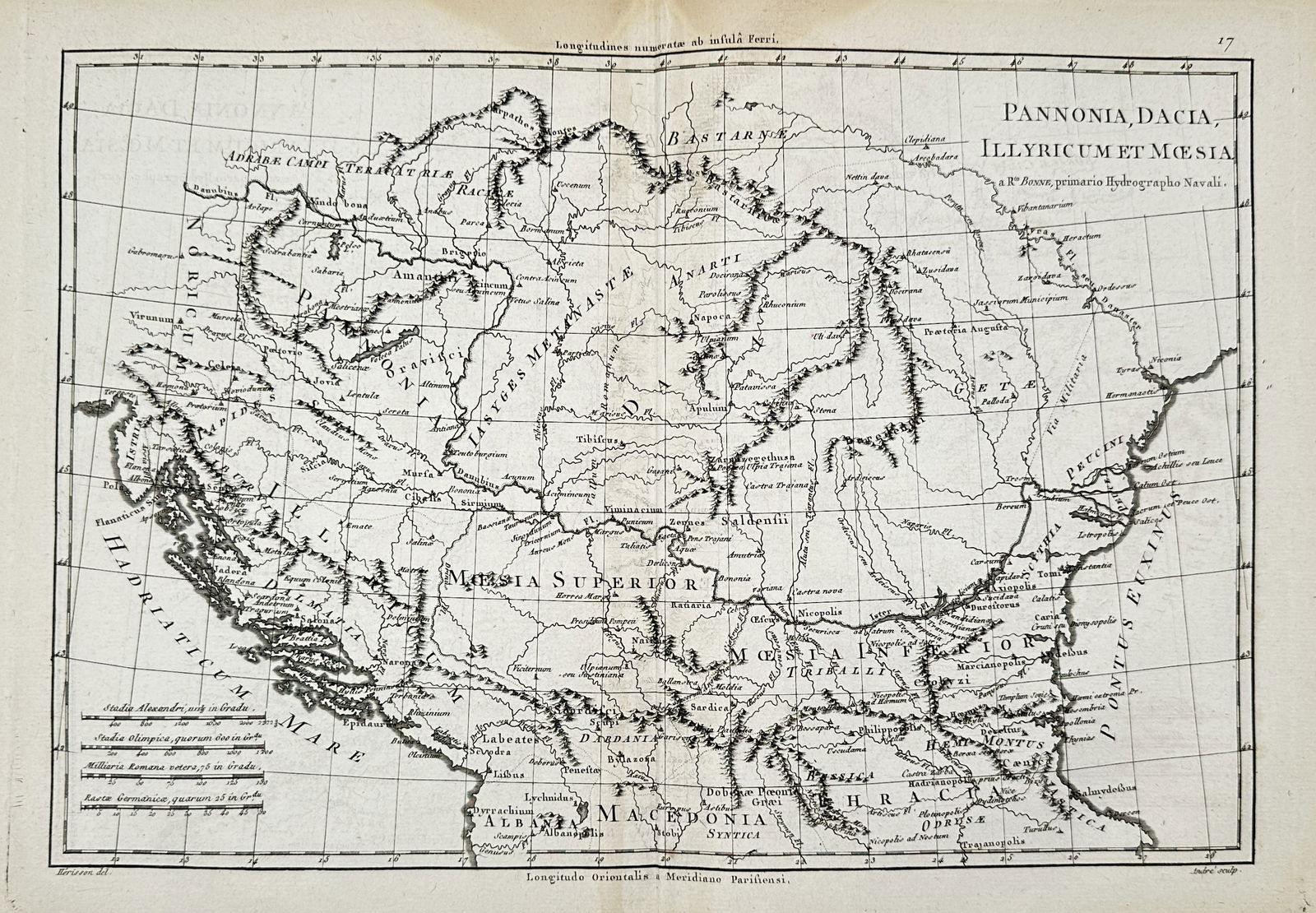 Rigobert Bonne (1727–1794) – Map of Pannonia, Dacia, Illyricum, and Moesia (1 of 2)