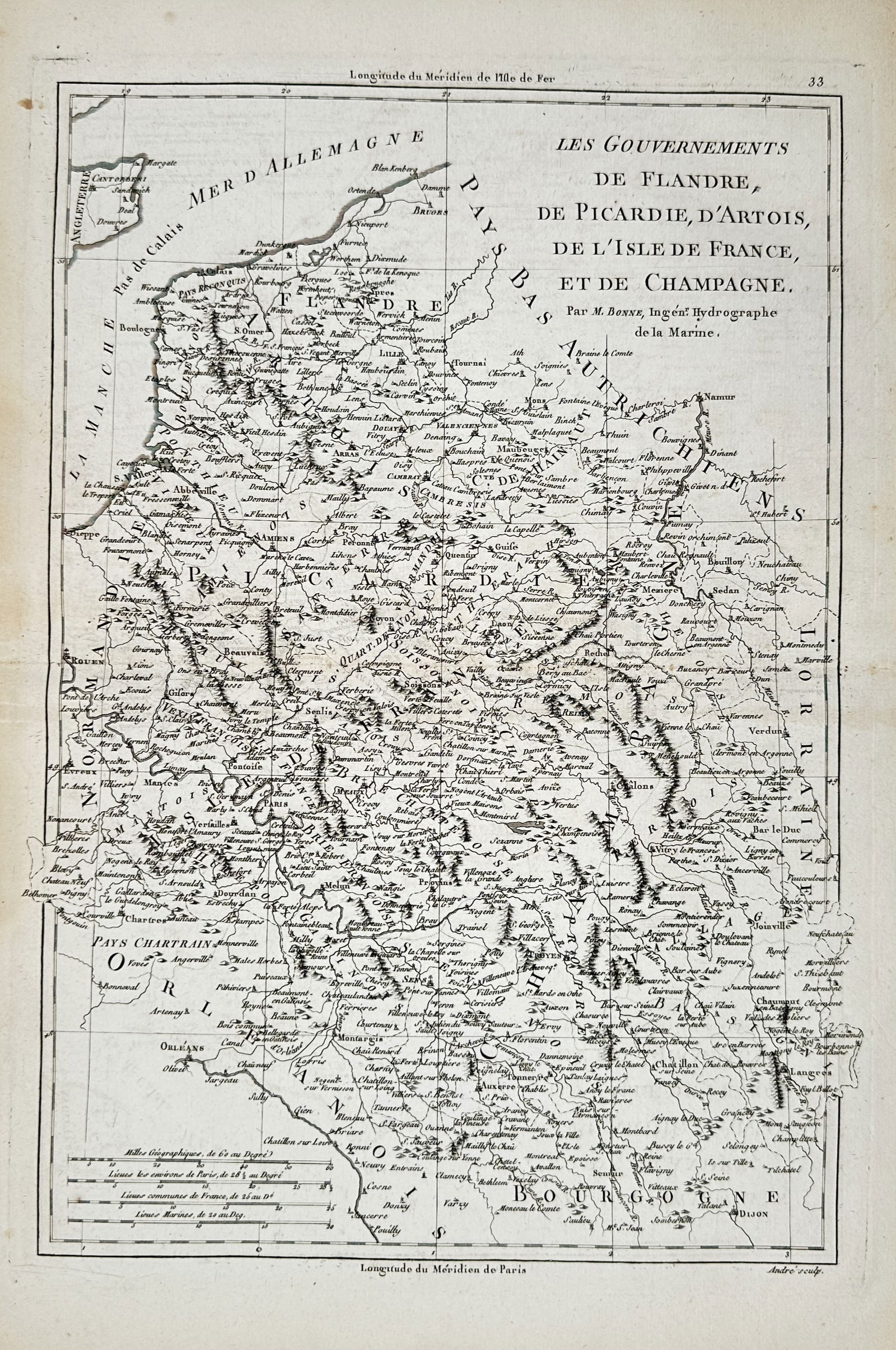 Rigobert Bonne (1727–1794) – Map of the Governments of Flanders, Picardy, Artois, Isle de France (1 of 2)
