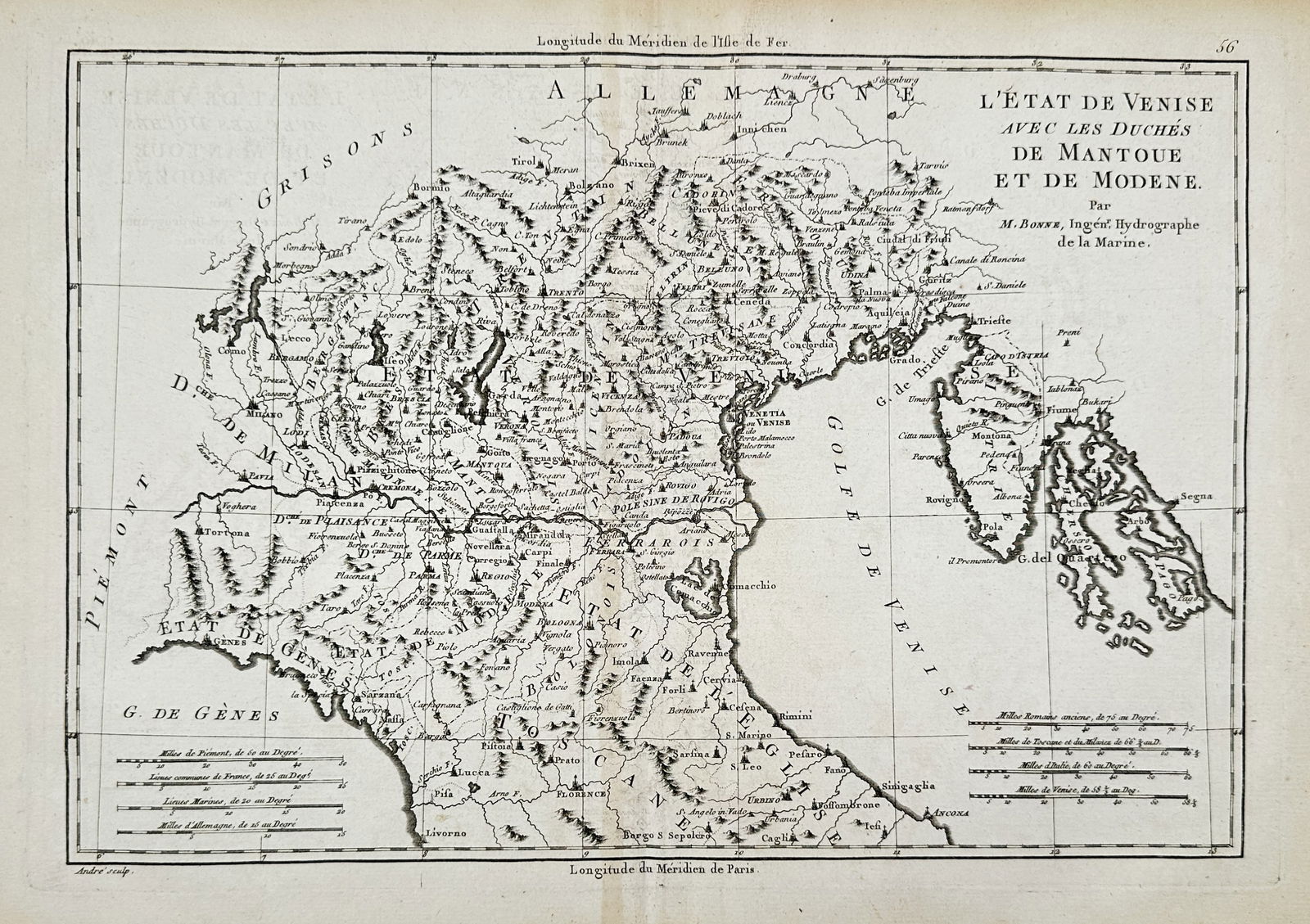 Rigobert Bonne (1727–1794) – Map of the Venetian State and the Duchies of Mantua and Modena (1 of 2)
