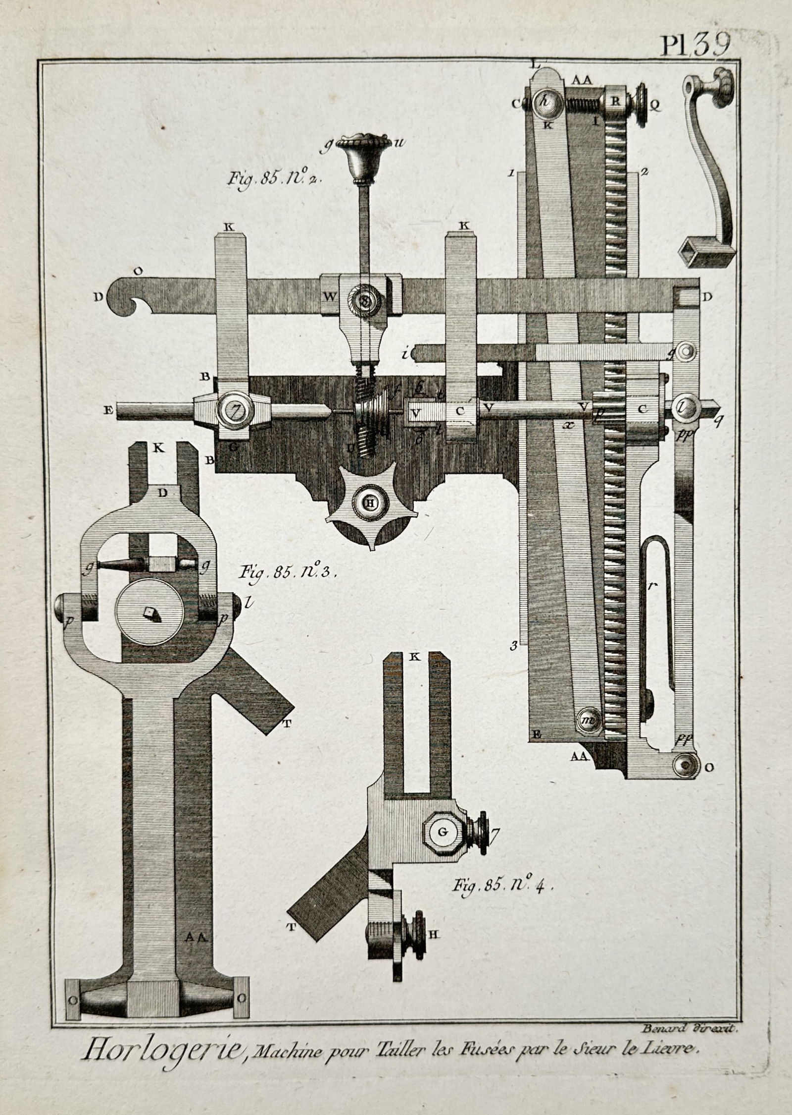 Robert Benard (1734-1785) – Technical Illustration of a Fusee Cutting Machine – Engraving (1 of 2)